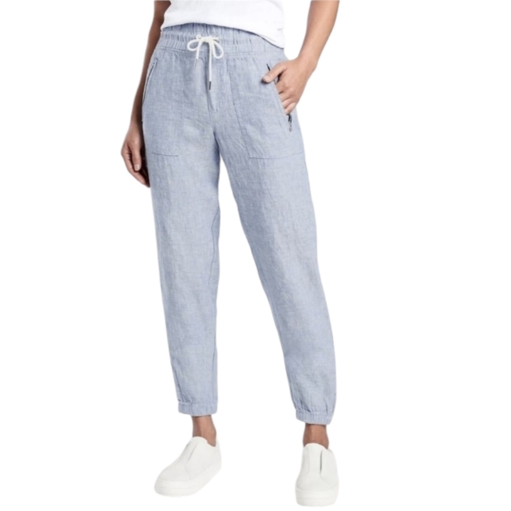 Athleta Cabo Linen Joggers In Chambray Blue Women's Size 24